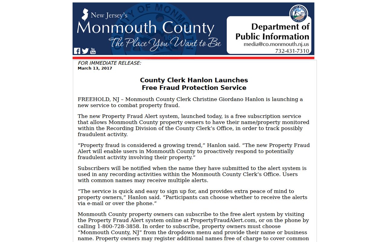 Marlboro residents directory reference showing Monmouth County property fraud alert