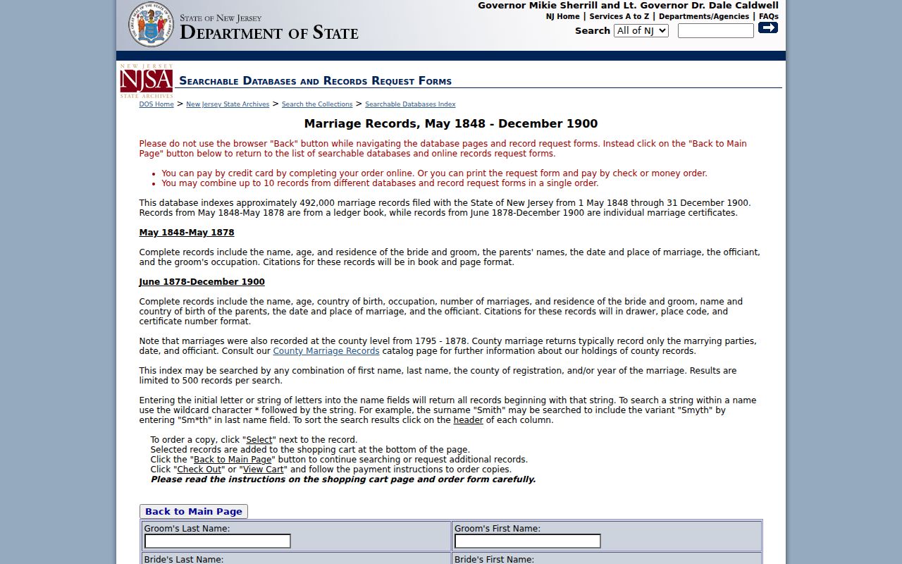 Marlboro residents directory reference showing New Jersey Archives marriage search