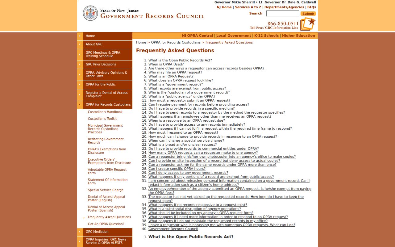 Marlboro residents directory reference showing New Jersey OPRA custodian guidance