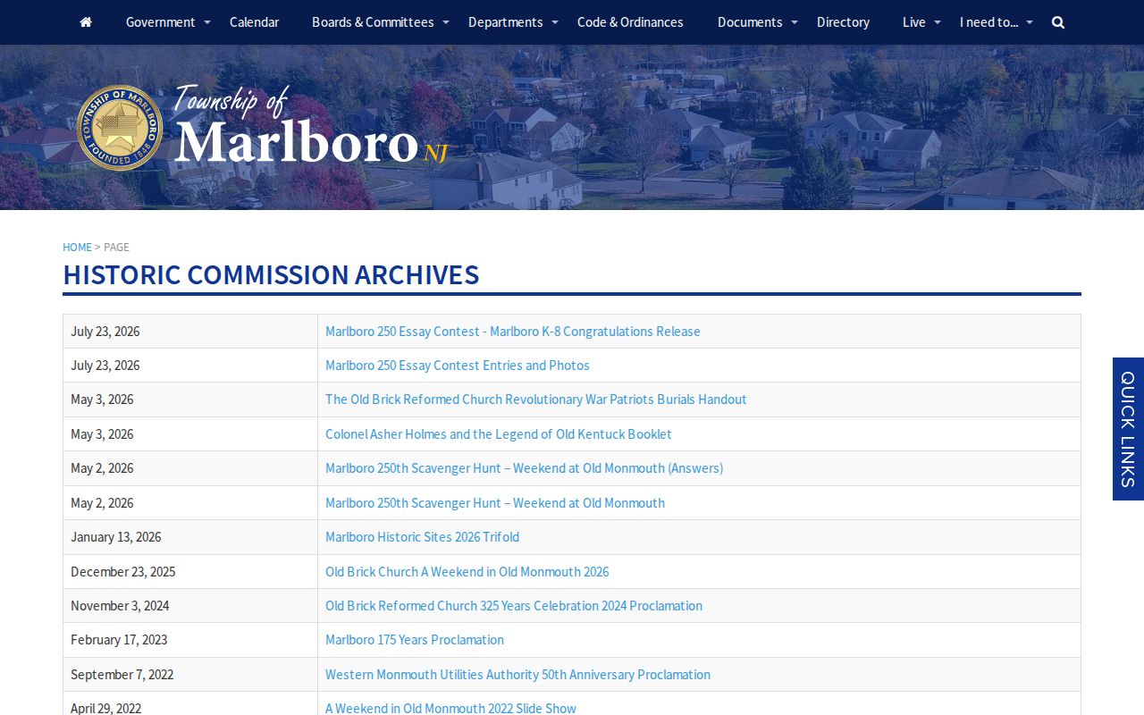 Marlboro previous residents Historic Commission archives page