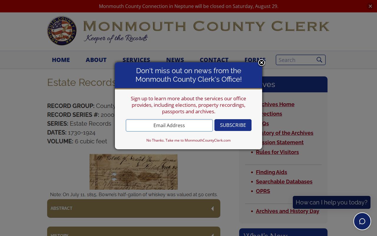 Marlboro previous residents Monmouth County estate-record archives