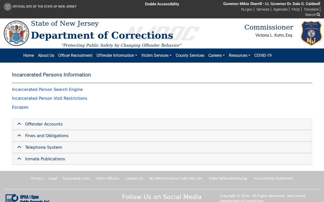 Marlboro resident lookup view of the New Jersey DOC offender information gateway